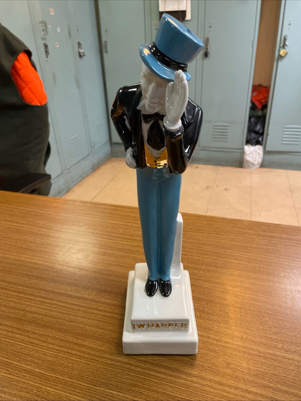 Vintage Blue Top Hat Gentleman Porcelain Whiskey Decanter - I. W. Harper
